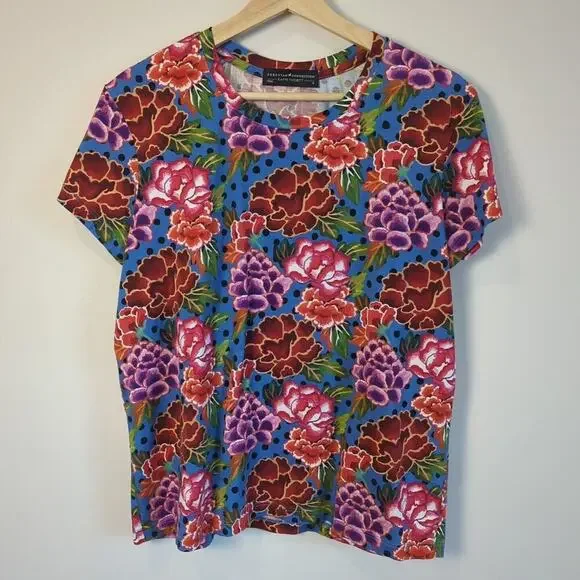 Peruvian Connection Kaffe Fassett Chelsea Floral Polka Dot Multicolor Top Size S - Picture 2 of 7